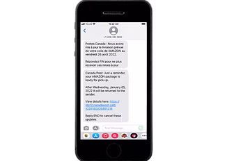 Canada Post SMS notification on a phone