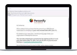 Transactional email announcing the new WildApricot pricing
