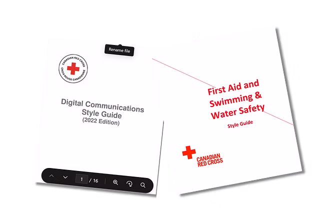 Printed Canadian Red Cross style guide PDFs from different years