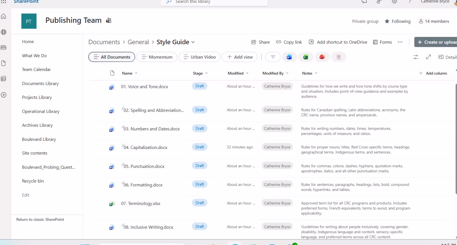 Terminology page inside the Confluence style guide